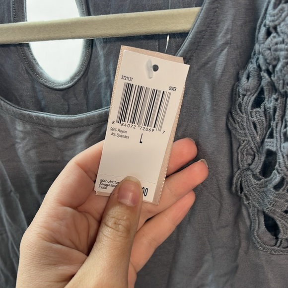 NWT Philosophy Dane Lewis Sleeveless Scoop Tank Blouse Gray Crochet Womens L - Picture 9 of 11